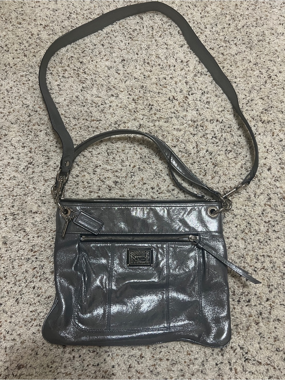 Coach Poppy Metallic Charcoal Gray Crossbody Bag